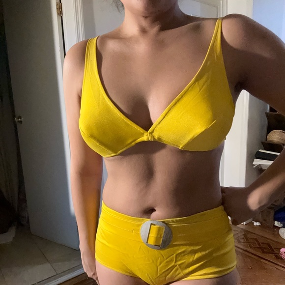 Other - Vintage 70s yellow metallic bikini with belted bottom Bond girl style